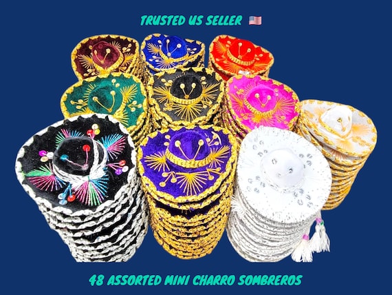 48 little  sombreros wholesale mexican assorted colors mariachi sombrero velvet fiesta hat charro  red 6 inches   across