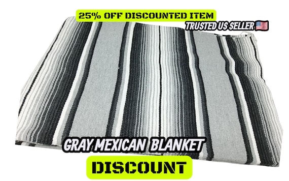 Gray White Black Mexican Blanket: Handloomed Saltillo Sarape