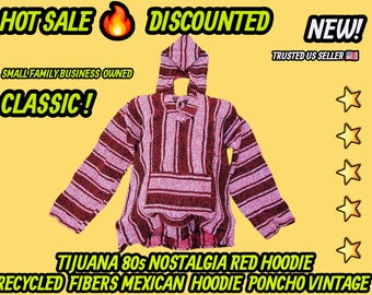 Adults Mexican baja hoodie surfers jacket red color