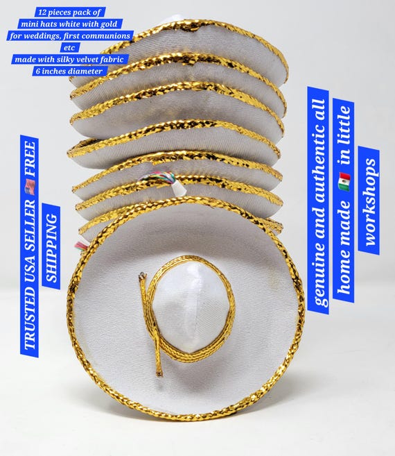 12 pack mini hats  mexican white sombreros for wedding  Mexican decor fiesta party  charro 6 inches