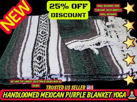 Dark Green Mexican Blanket: Warm Falsa Throw, Beach Blanket (76" L x 53" W)