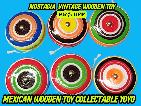 Colorful Mexican Wooden Yo-Yo: Rustic Pine Toy vintage nostalgic