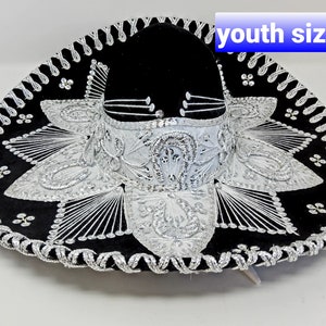 Black and silver  youths charro sombreros  hat  12 to 17 years old authentic premium quality mariachi hats free shipping