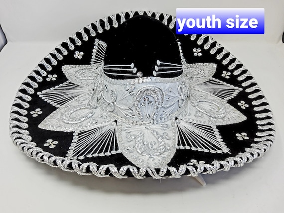 Black and silver  youths charro sombreros  hat  12 to 17 years old authentic premium quality mariachi hats free shipping