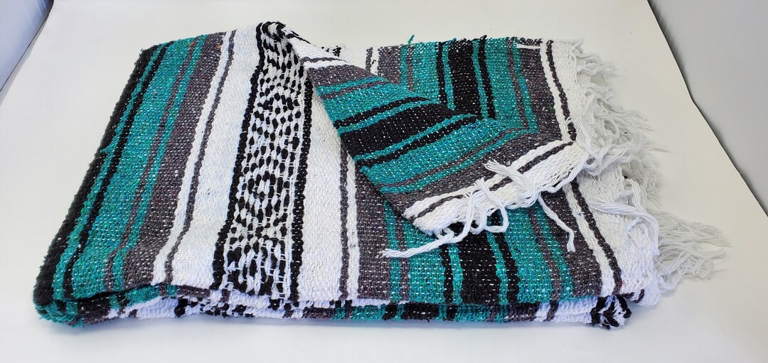 Aqua Blue Color Mexican Blanket Warm and Thick Falsa Blanket Beach