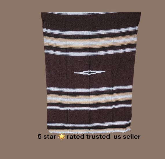 hand loomed heavy WEIGHT mexican blanket  diamond blanket falsa sarape dark brown chocolate color
