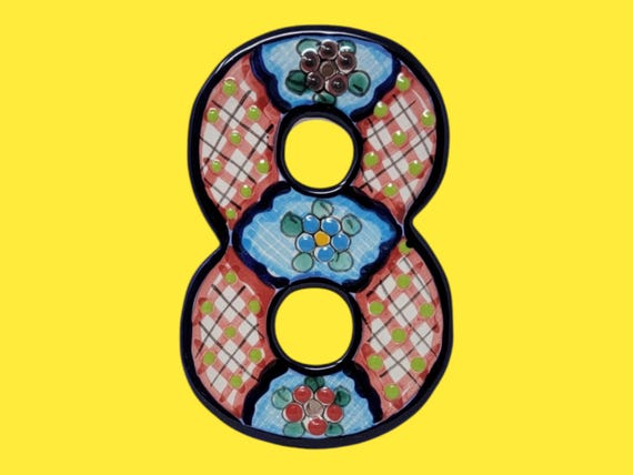 Number 8 mexican classic colorful clay talavera ceramic address numbers