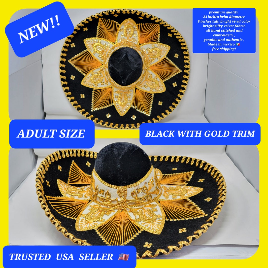 Sombrero Black Velvet Gold Detail, 25” Across Brim, From Mexico 18 main image 4