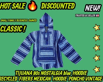 Adults Mexican baja hoodie surfers jacket blue white  colors