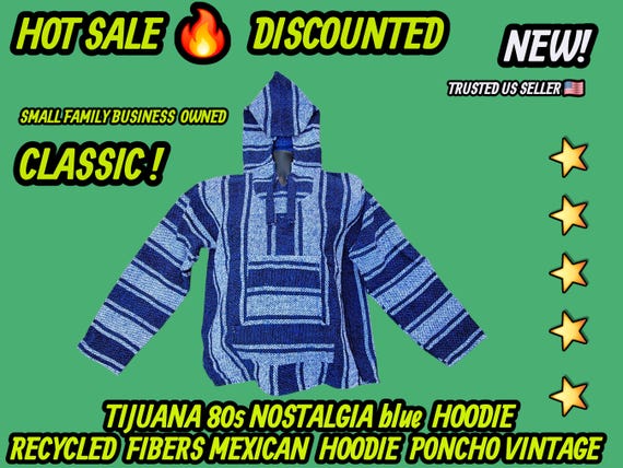 Mexican baja hoodie surfers jacket blue white  colors