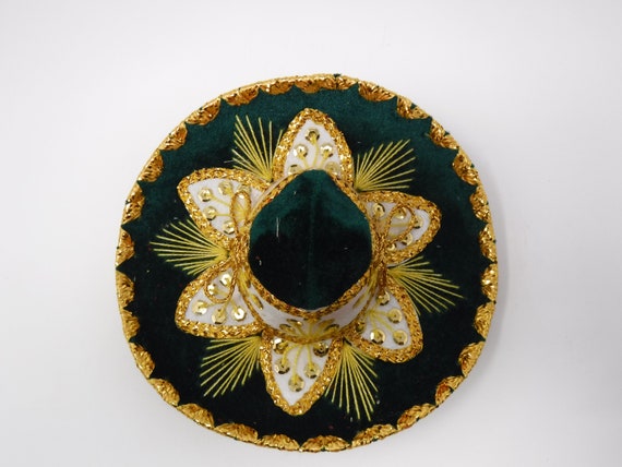 mexican mariachi sombrero fiesta hat dark green and gold 8 inches
