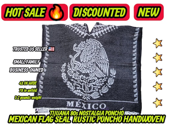 Vintage 1980s Style Mexican Eagle Poncho - Tijuana Era - Warm Adult Unisex Cloak