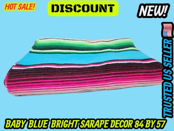 Handloomed Mexican Blanket: baby blue  Saltillo Sarape (80x57 inches)