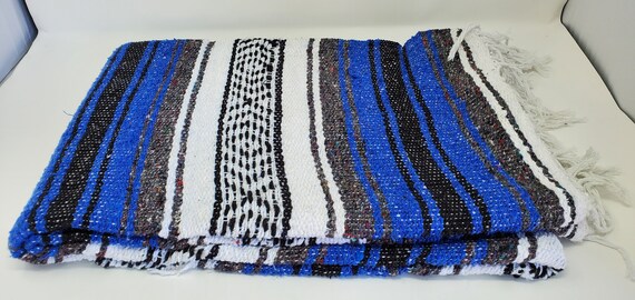 blue Pantone  color mexican blanket warm and thick falsa blanket beach blanket 76" L x 53" w free  shipping we sell wholesale
