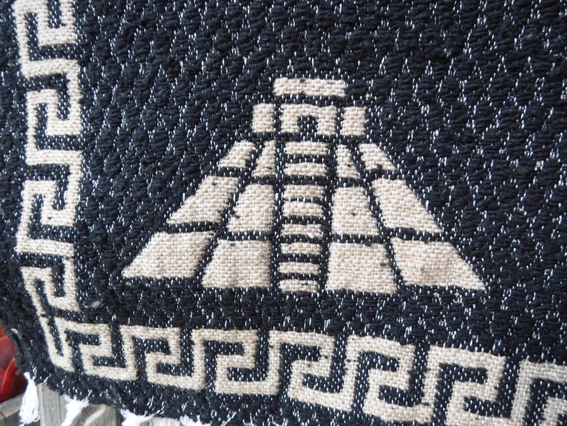 DARK BROWN aztec warrior aztec calendar reversible heavy thick poncho super warm and soft