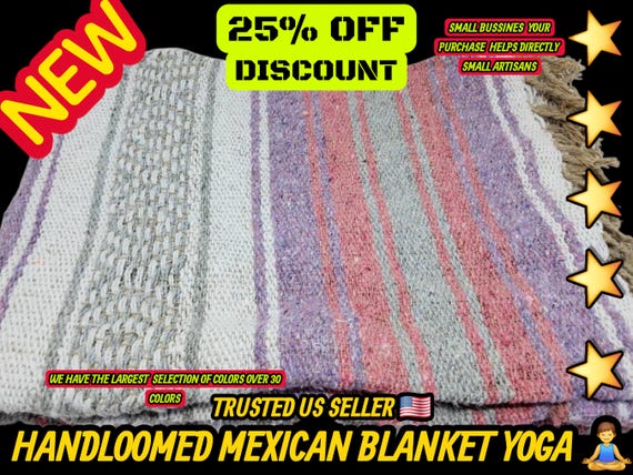 Handmade Mexican Falsa Blanket, Purple Pink Gray, Warm Yoga Blanket (76" L x 53" W)