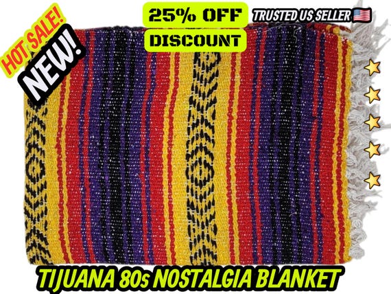 Yellow purple Falsa Blanket: Warm Mexican Throw, Beach Blanket (76" L x 53" W)