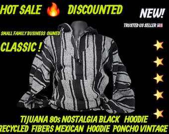 Adults Mexican baja hoodie surfers jacket black white  colors