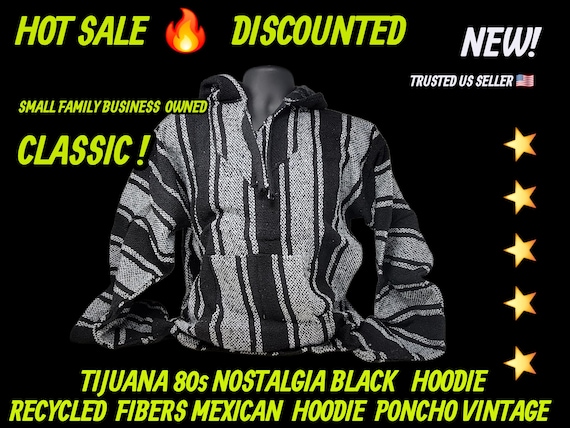 Mexican baja hoodie surfers jacket black white  colors