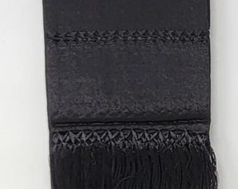Solid Black Mexican Rebozo Shawl with Fringe (94" x 24.5")