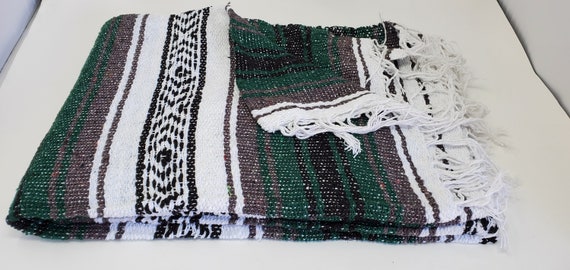 Dark green  color mexican blanket warm and thick falsa blanket beach blanket 76" L x 53" w free  shipping we sell wholesale