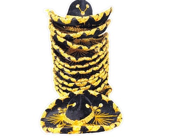 Confezione da 12 cappelli messicani charro mini sombrero da 6 pollici neri e dorati