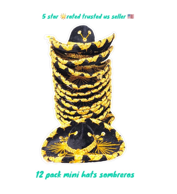 Confezione da 12 cappelli messicani charro mini sombrero da 6 pollici neri e dorati