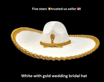 beige and gold adults mexican hat for weddings  mariachi  charro sombrero for grown ups for costume for 5 de mayo  mariachi sombrero