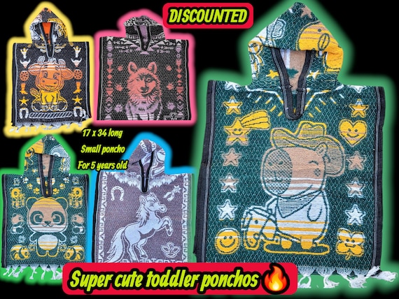 Toddler  Mexican poncho handmade artisan animal pattern vivrant ethically  made zarape jorongo kids