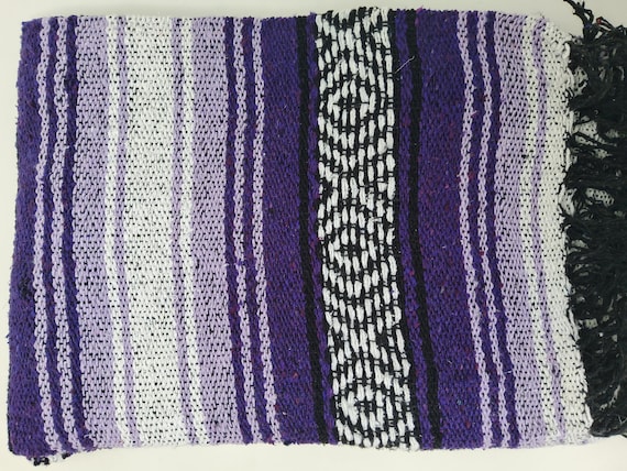 purple and light purple lavender and  white color mexican blanket falsa blanket beach blanket 76" L x 53" w free  shipping we sell wholesale