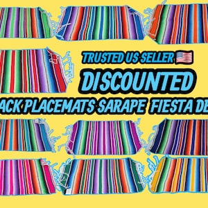 Paquete de 12 manteles individuales estilo sarape mexicano, colores surtidos, tamaño 11 x 20 pulgadas.