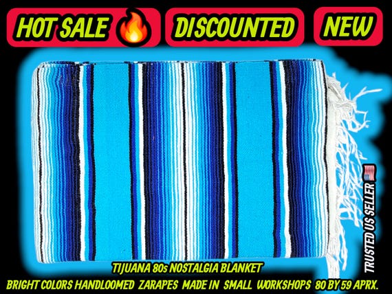 Authentic Mexican zarape blanket 80x60, mexican decor ,table runner, light  blue shades  colors