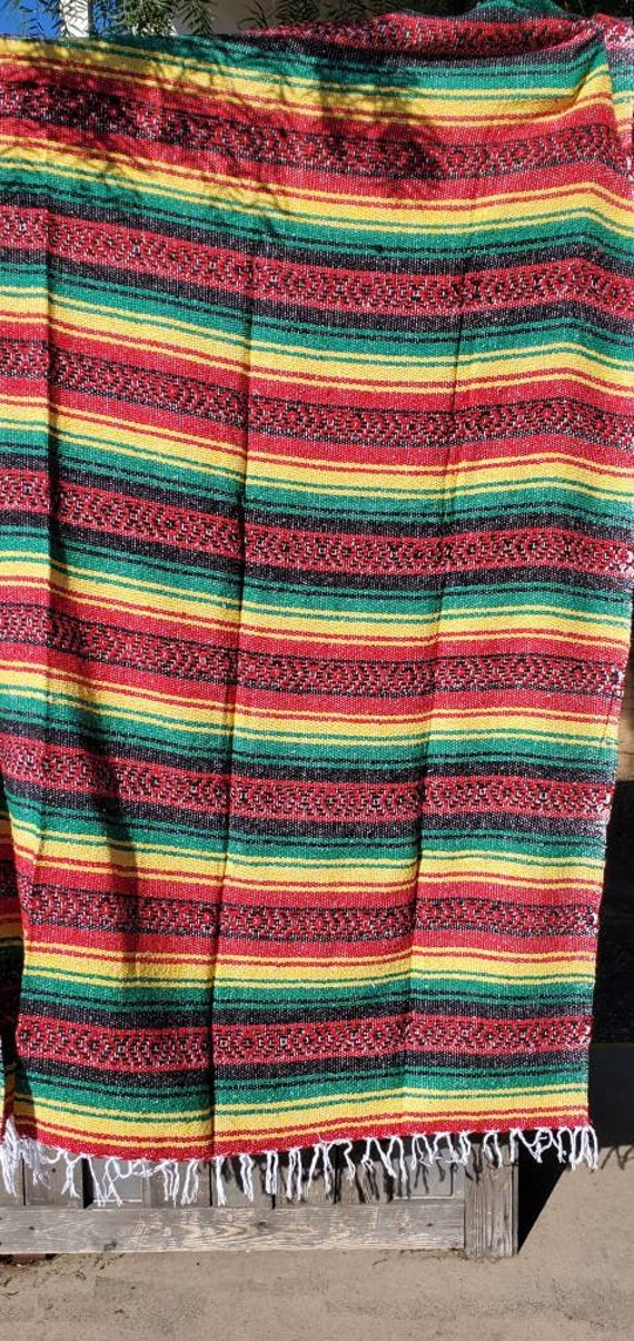 Rasta colors mexican blanket 100% cotton falsa blanket beach blanket light red ,yellow and green free shipping wholesale