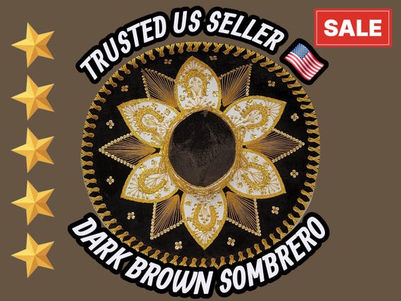 Handmade Brown Velvet Mariachi adult  Sombrero with Gold Embroidery