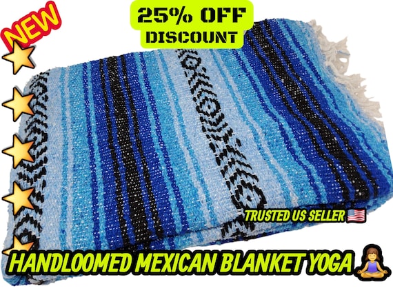 Handloomed Mexican Blanket: Heavyweight Falsa, Blue Stripes