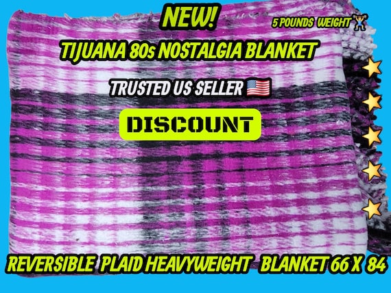 Green Plaid Mexican Blanket: Heavy Reversible Recycled Fiber Manta