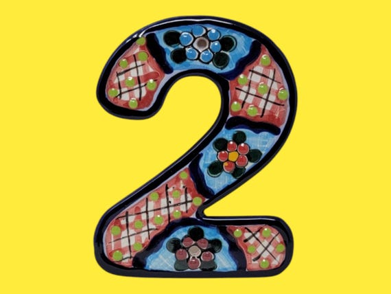 Number 2 mexican classic colorful clay talavera ceramic address numbers