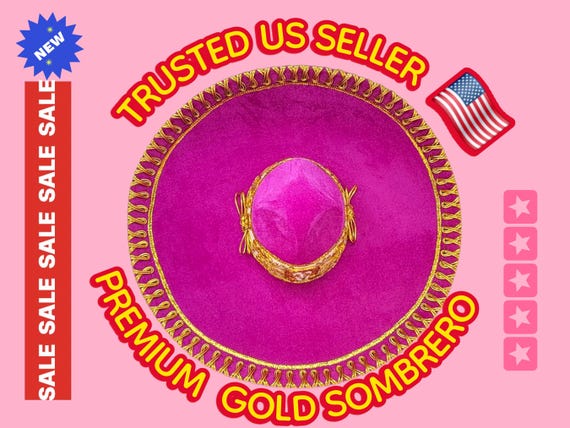 Pink & gold  Charro Sombrero: Adult Mexican Fiesta Costume