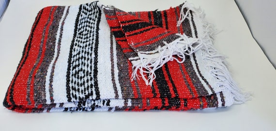 Red color mexican blanket warm and thick falsa blanket beach blanket 76" L x 53" w free  shipping we sell wholesale