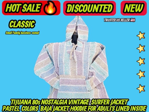 Adults ladies Mexican baja hoodie surfers jacket pastel colors