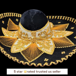 black and gold adults mexican fiesta  charro sombrero  for grown ups for costume for 5 de mayo  mariachi sombrero free shipping
