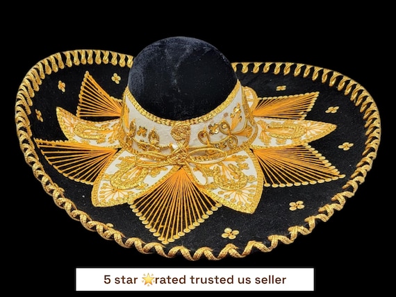 black and gold adults mexican fiesta  charro sombrero  for grown ups for costume for 5 de mayo  mariachi sombrero free shipping