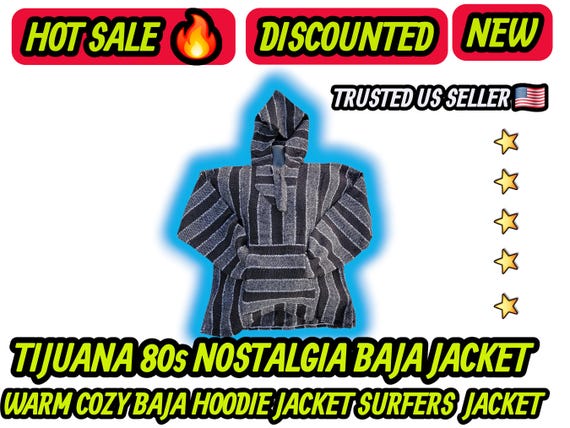 genuine mexican black gray  & white baja jackets surfer hoodie pullover
