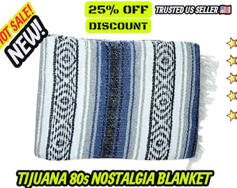 Blue  gray Falsa Blanket: Warm Mexican Throw, Beach Blanket (76" L x 53" W)