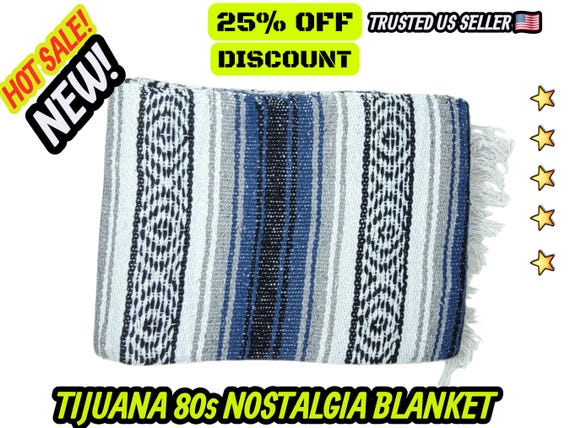 Blue  gray Falsa Blanket: Warm Mexican Throw, Beach Blanket (76" L x 53" W)