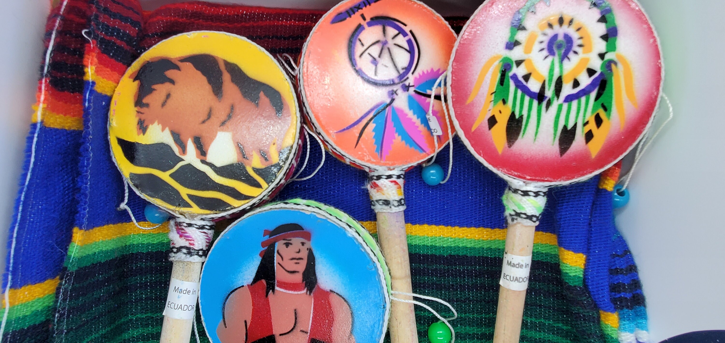 Traditional Spinning Rattle Drum Hand Bell Baby Musical Toy ecuadorian