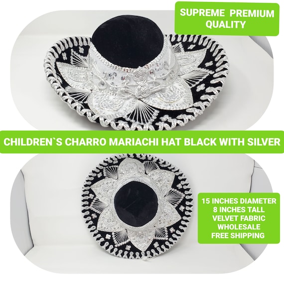black with silver  children mexican fiesta  charro sombrero for kids for costume for 5 de mayo  mariachi free shipping