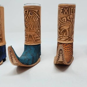 1 set of 4 mexican mini leather wrapped  boot  tequila shots shaped like boot mexican boots tequilas  free shipping we sell wholesale