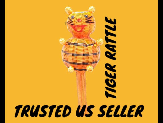 Tiger cat  animal  mexican maraca rattle  handwoven shaker sonaja