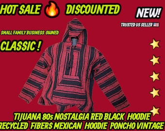 Adults Mexican baja hoodie surfers jacket red black   color